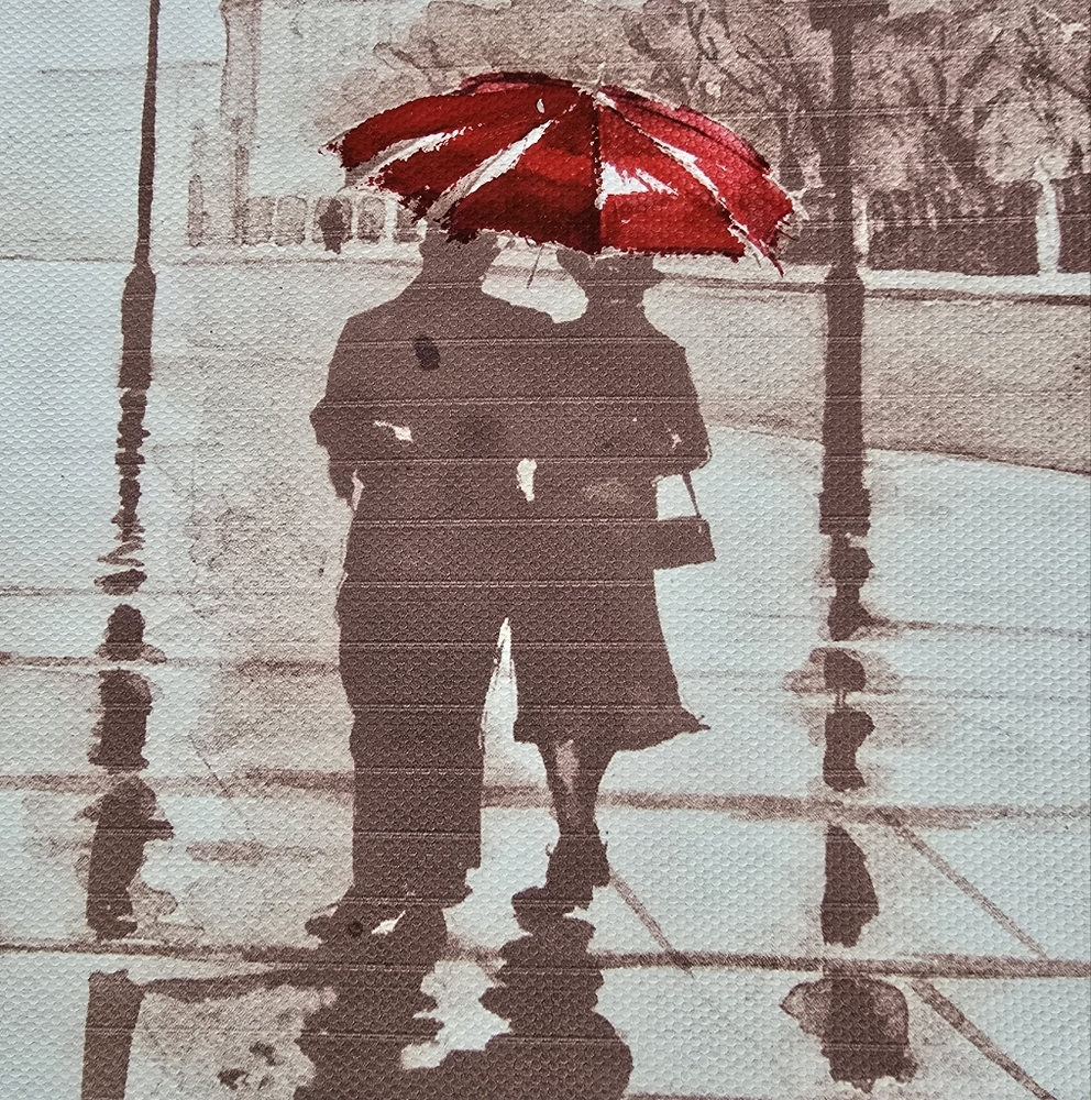Romantic London Canvas Art with Red Umbrella and Phone Booth - 8x10 - Picture 3 of 4